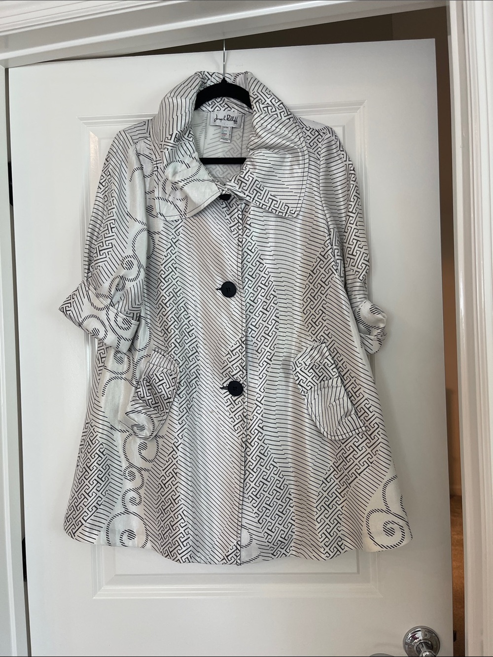 Joseph Ribkoff Black & White Printed Trench Coat